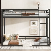 M&Ms - Metal Bunk Bed, Twin Xl Over Twin Xl Floor Bunk Bed Frame, Heavy-Duty Bunk Bed For Kids, Teens, Adults, Noise-Reduced Design, Black