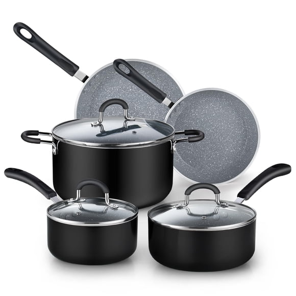 Juego de utensilios de cocina Cook N Home antiadherentes de 8 piezas con tapa de vidrio