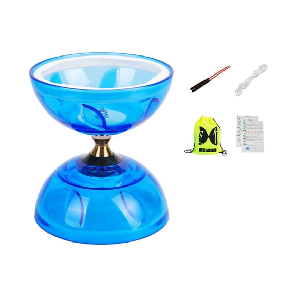 Diabolo Toy - Juego de ruedas dobles profesionales de cinco rodamientos con estructura ligera de PVC y postes de bambú, adecuado para entrenamiento de habilidades S Azul
