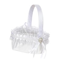 Magideal - Cesta De Flores Para Niña, Cesta De Encaje Para Dama De Honor, Cesta De Almacenamiento Para Fiestas, Cestas De Flores, Cesta De Cintas De Satén Blanco