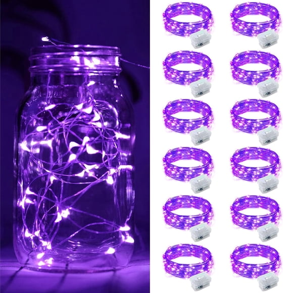 Fairy Lights ZGWJ 20 LED, funciona con pilas, 2 m, color morado (paquete de 12)