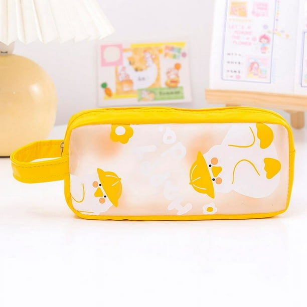 Cute and Convenient PVC Stationery Bag for Students - Large Capacity Pencil Case with Cartoon Design