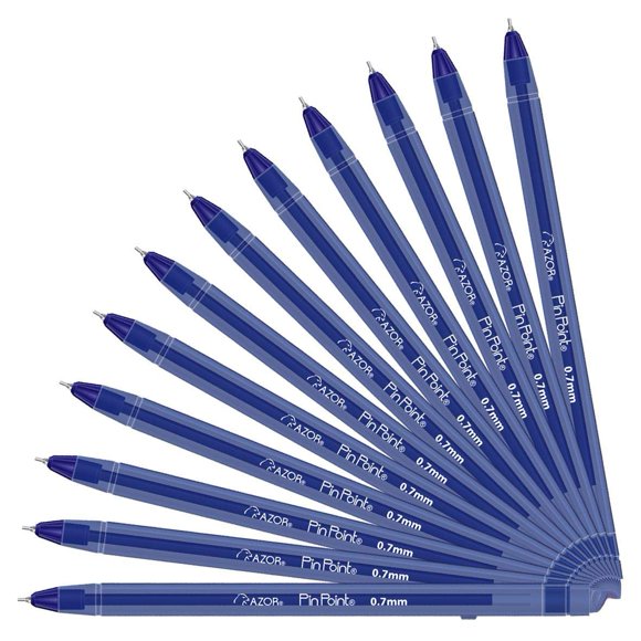 Bolígrafos AZOR Pin Point azules de punta fina de 0,7 mm, paquete de 12