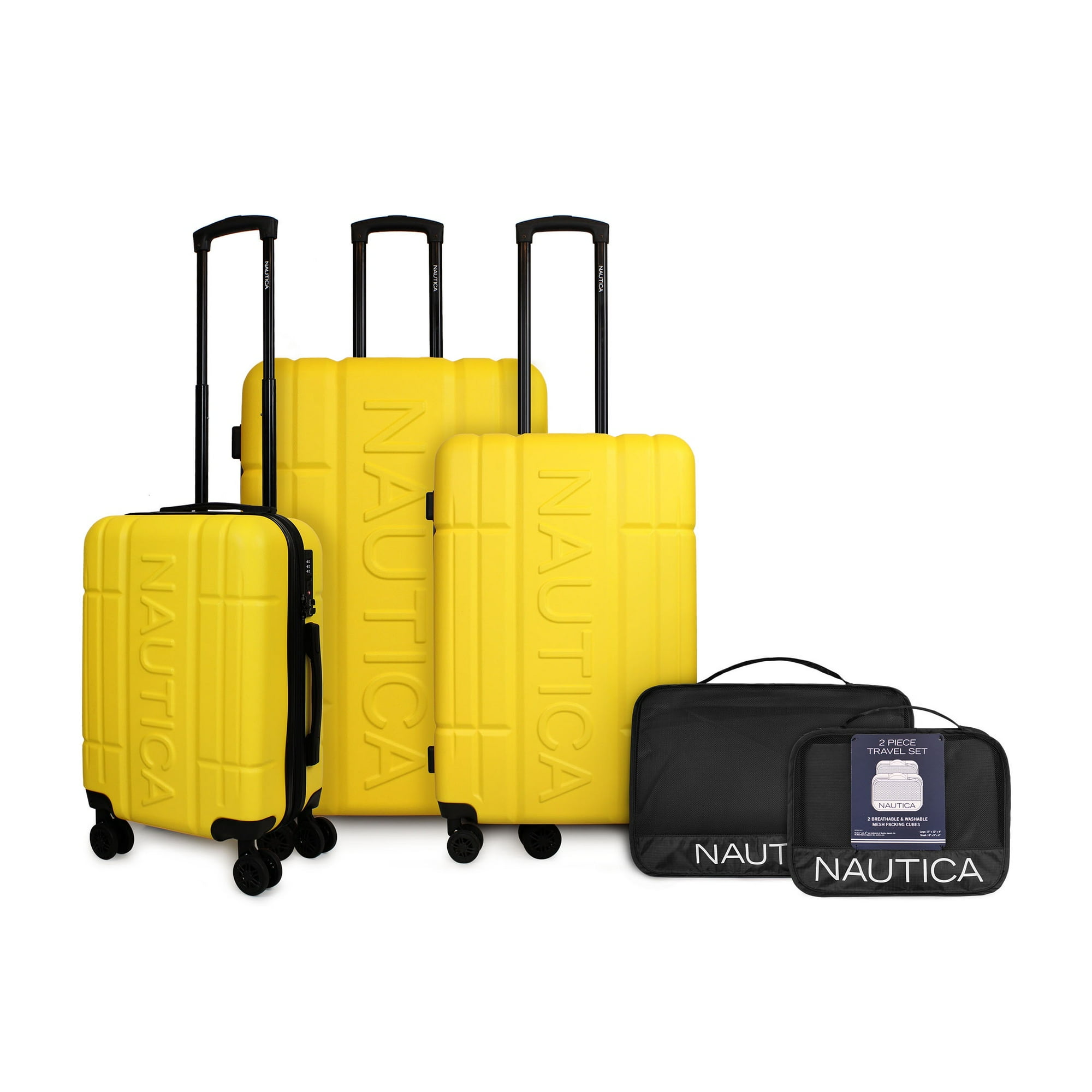 Nautica - Set 3 Maletas S+m+l Amsterdam Amarillo + Organizador De Viaje 2 Pzas. Negro