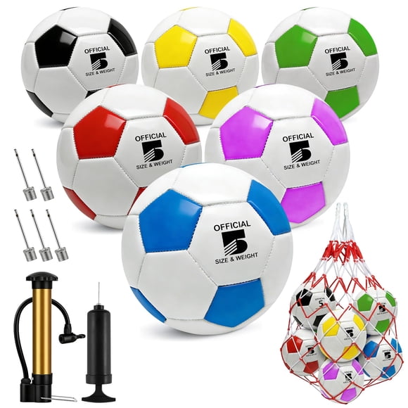 Balones de fútbol Hualleko - Pack de 6 (tamaños 3, 4 y 5) + bomba y bolsa