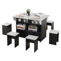 Perfectseat - Comedor Isla + 6 Taburetes Gris/Negro