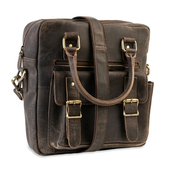 Bolso Bandolera de cuero grueso natural, café oscuro vintage. Franz Mossi