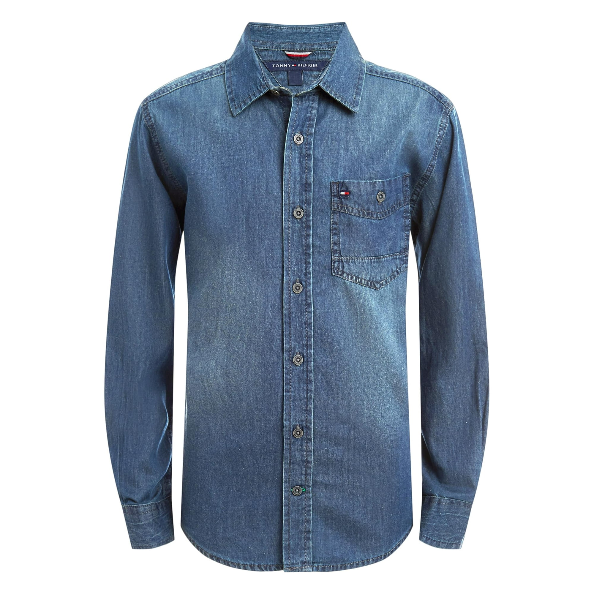 Camisa Tommy Hilfiger Max Denim Para Niños, Talla M, Azul, Talla Md