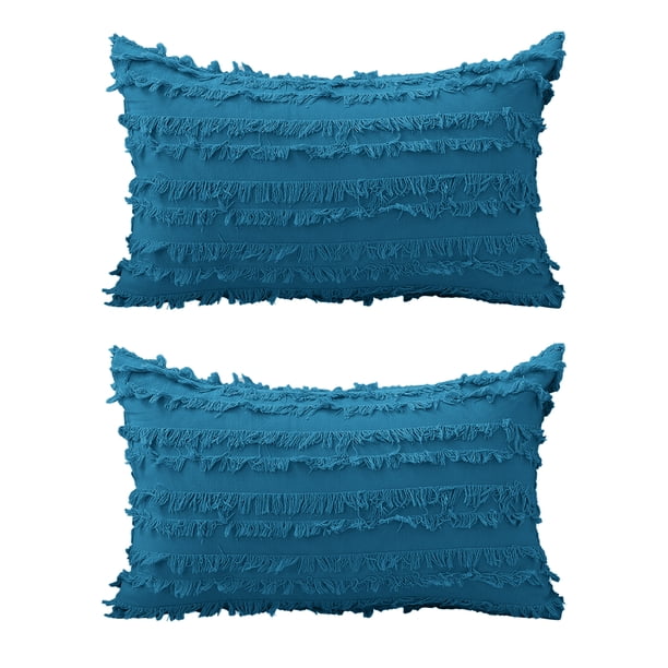 Funda de almohada de 2 piezas con ribete bohemio, de algodón y lino, para sofá, estilo rústico, para sala de estar, 30 x 50 cm