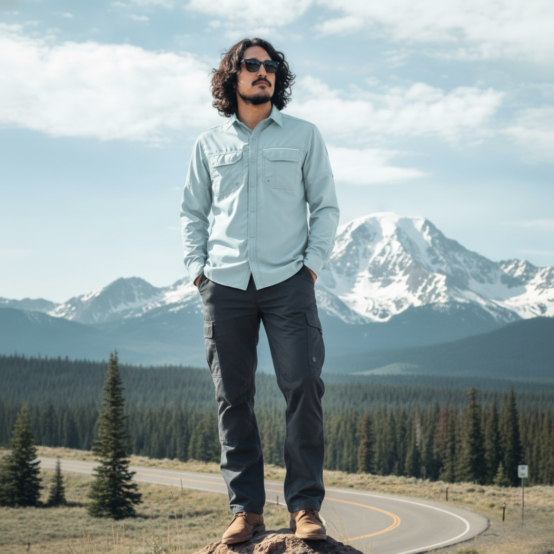 T-World - Camisa Outdoor Trekking Hombre Ripstop Protección Uv+50 Celeste