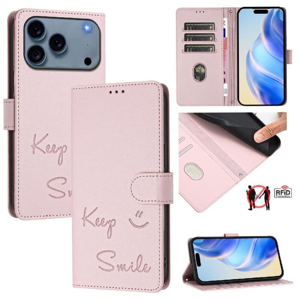 Funda Cartera para iPhone 17 Pro Max con Bloqueo RFID, Cierre Magnético y Ranuras Tarjetas Rosa