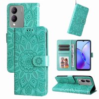 Funda Tipo Cartera Foxdock Para Vivo Y17S , Diseño Girasol En Relieve, Cuero Pu, Cierre Magnético, Soporte Y Tarjetero