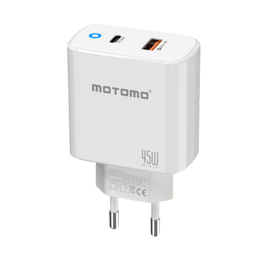 Motomo - Cargador Cr45w, Usb-a, Usb-c, Carga Rápida 45w, Color Blanco