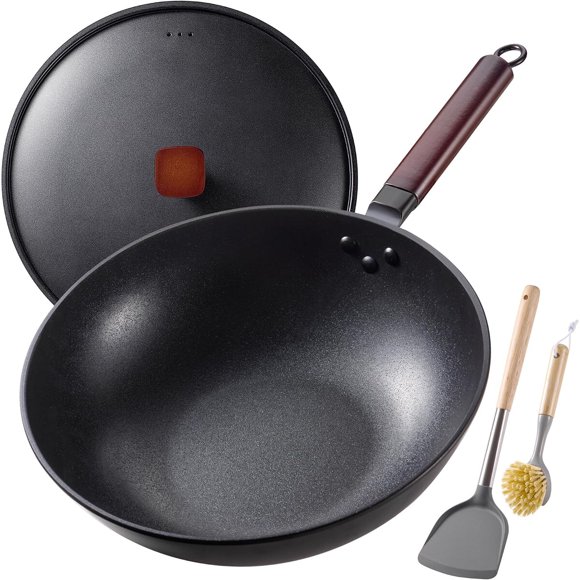 Wok Teewe de acero al carbono antiadherente de 13 pulgadas