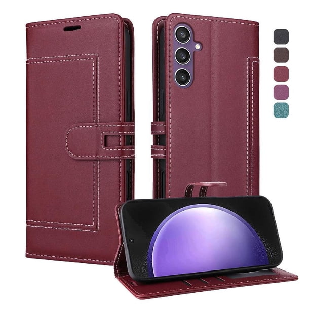 Premium Wallet Case for Samsung Galaxy S23 FE with Card Slots & Kickstand, Flip Cover Red