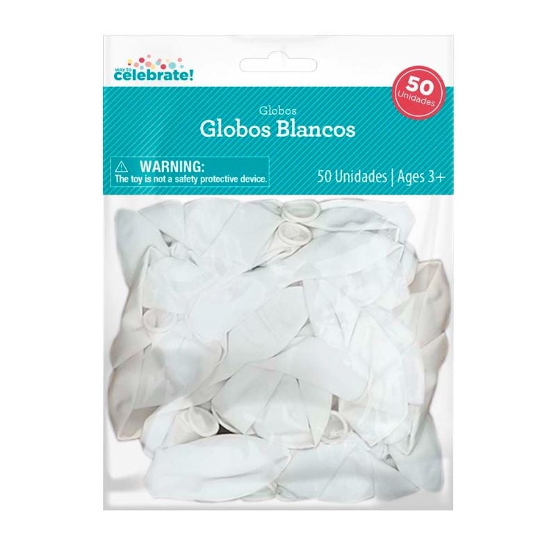 Set 50 Globos De Látex Color Blanco Way to celebrate