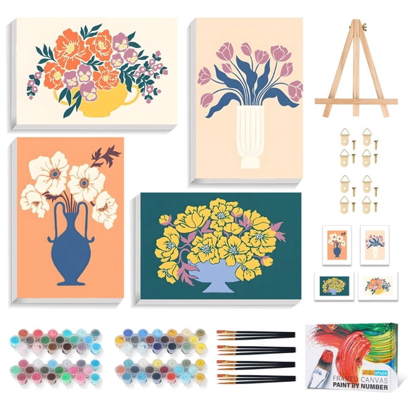 Kit de pintura por números Okarina Flores con marco para adultos x4