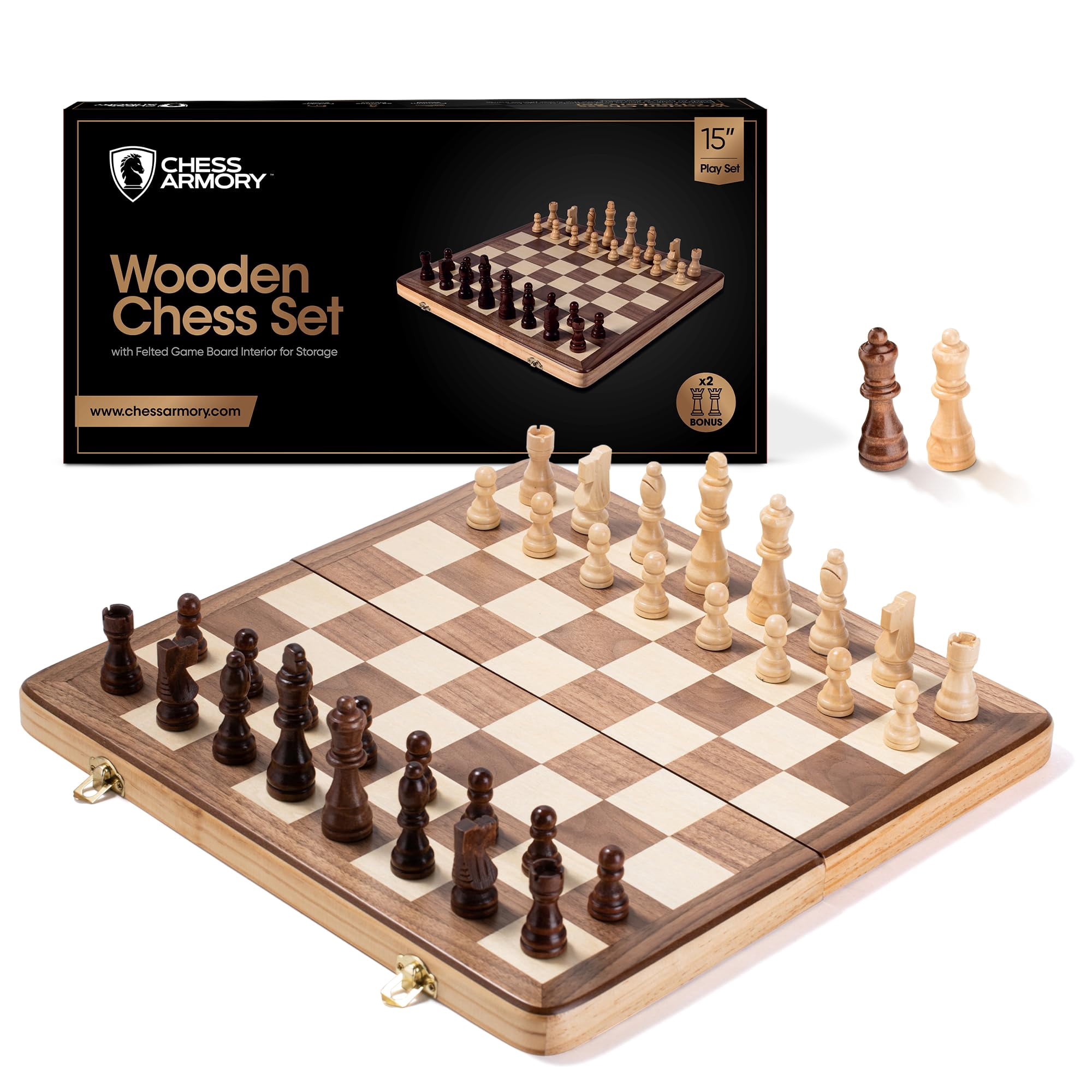Chess Armory - Juego De Ajedrez Con Armería De Madera De 38 Cm Con Capacidad De Almacenamiento De 3 Kg
