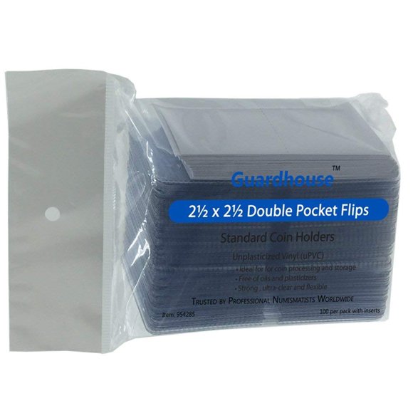 Guardhouse Fichas para monedas 2.5 x 2.5 de doble bolsillo, paquete de 100