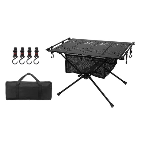 Ioensy - Mesa Plegable Para Acampar Con Bolsa De Transporte, Escritorio Portátil Para Viajes, Pesca, Picnic, Color Negro Con Bolsa De Malla