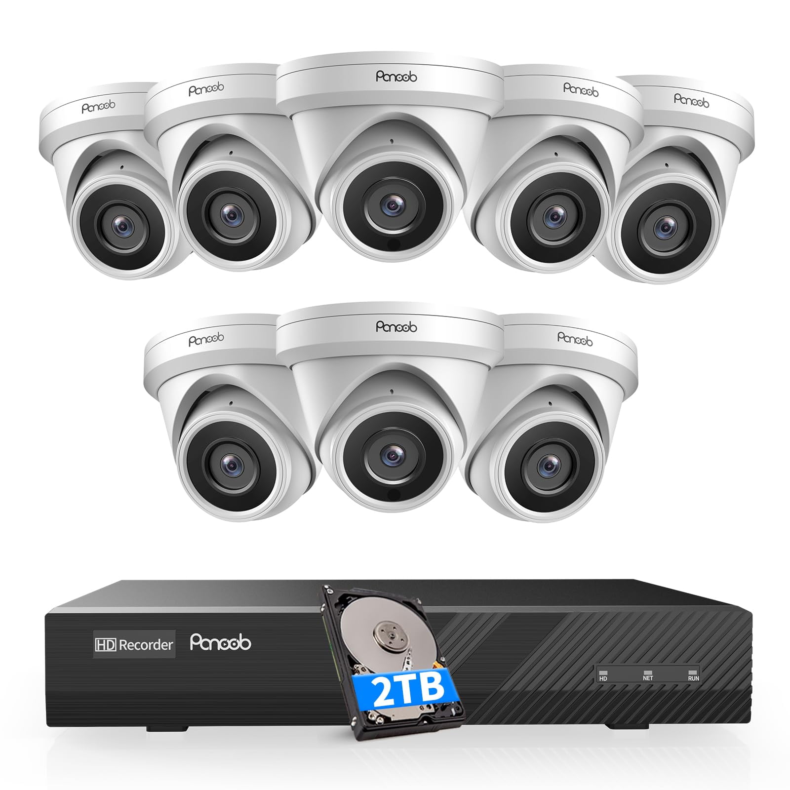 Sistema De Cámara De Seguridad Panoob 8ch 5mp Dome Turret Poe 2tb