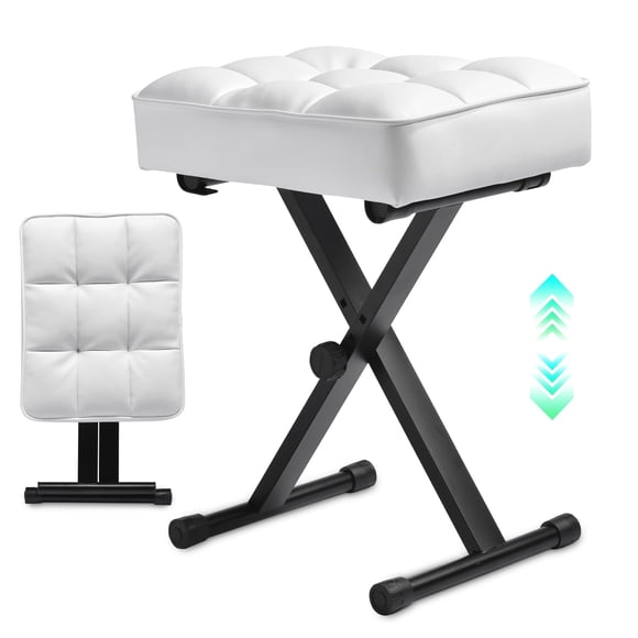 Banco de piano Takira ajustable, blanco, plegable de 5 cm