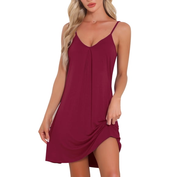 INSPIRE CHIC Camisón sin mangas de modal suave para mujer con escote en V y tirantes ajustables M Rojo Vino