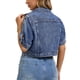 thumbnail image 3 of INSPIRE CHIC Chaqueta de Jean Azul XL para Mujer de Regreso a Clases con Mangas Cortas Recortadas, Botones y Desgastado, 3 of 6