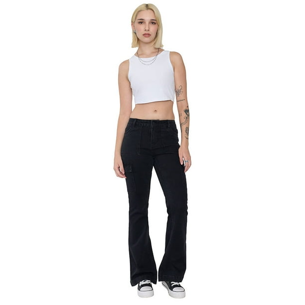 Jeans Mujer Flare Fit Cargo Negro Corona