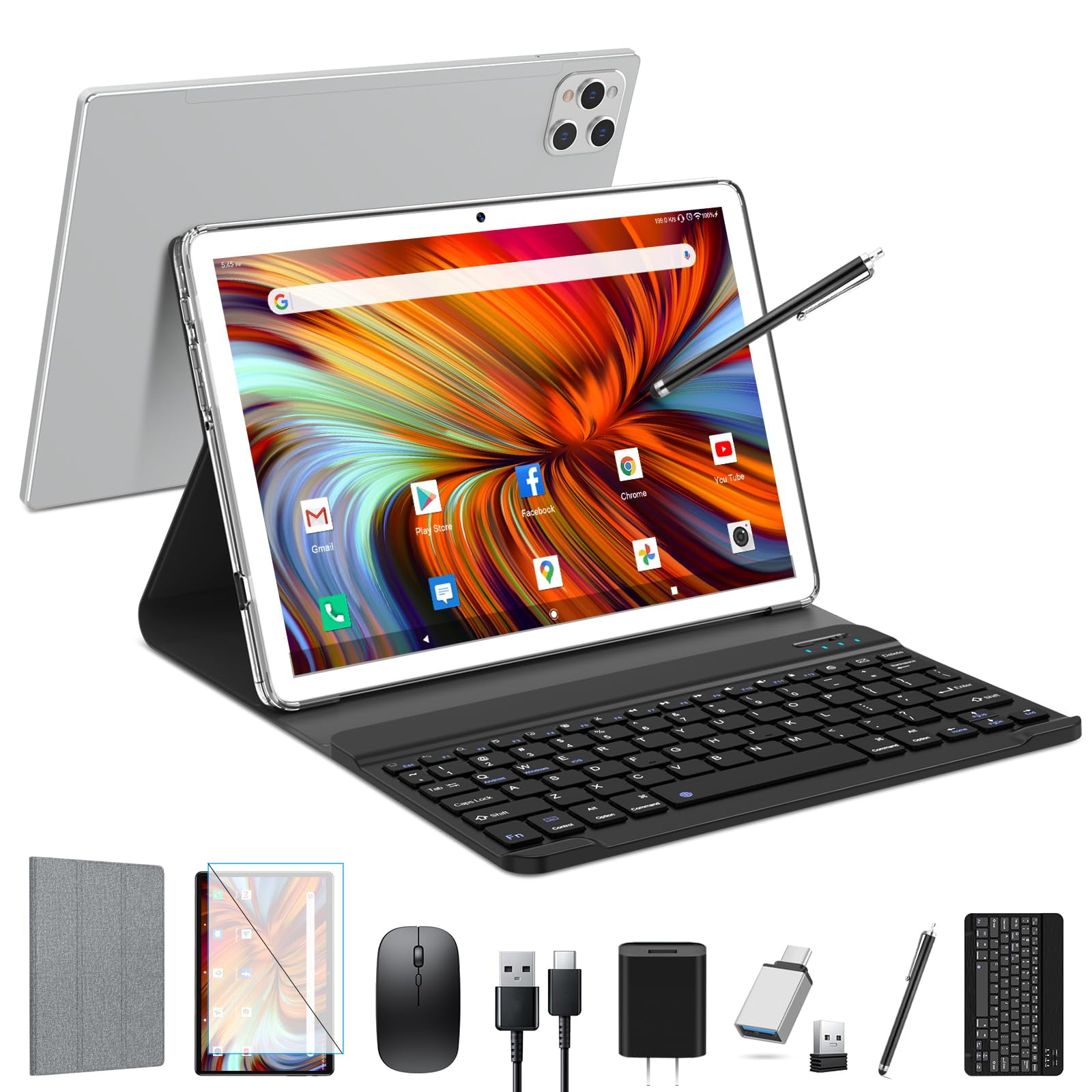 Tablet Eitomin Android 13 De 10.1 Pulgadas, 128 Gb De Rom, 16 Gb De Ram, Color Plateado