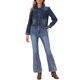 thumbnail image 2 of CHAQUETA DE JEAN CHIC INSPIRADORA para Mujeres de Moda Manga Larga Dobladillo Crudo Botón Arriba Chaquetas de Mezclilla Recortadas XS Azul Oscuro, 2 of 6