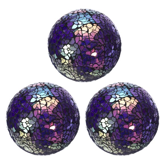 Uxcell 3Pcs Bolas de Vidrio Decorativas 3.15 pulgadas Orbes Bolas de Centro Bolas de Vidrio Mosaico para Decorar Cuencos, Púrpura