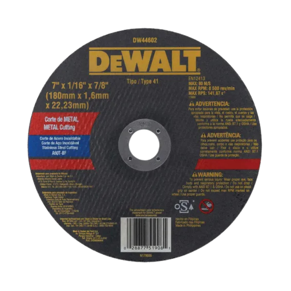 Disco De Corte Para Metal Dewalt 7'' 180mm Dw44602