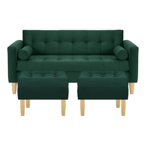 Bodevir - Sofa Retro 3C + 2 Pouf Felpa 05 Verde Botella