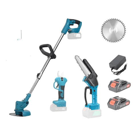 Movi - Set De Jardin 3 En 1, Orilladora Desbrozadora, Mini Motosierra Y Tijera De Podar