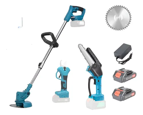 Movi - Set De Jardin 3 En 1, Orilladora Desbrozadora, Mini Motosierra Y Tijera De Podar