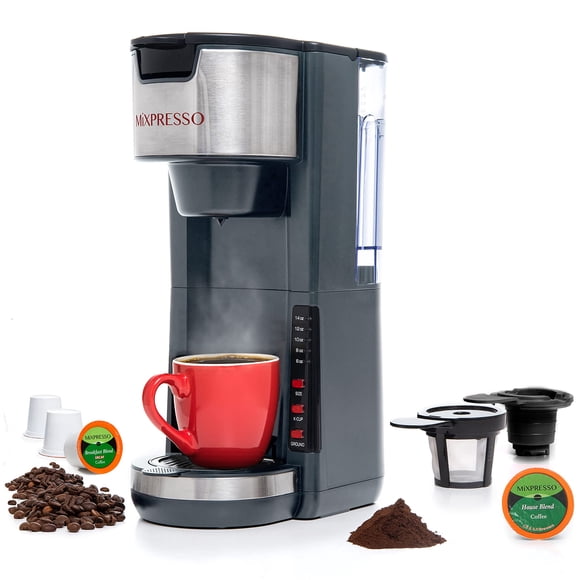 Cafetera Mixpresso gris de una taza, 900 ml, 5 tamaños
