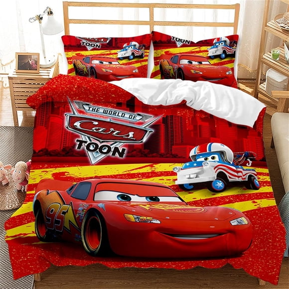 Lighting mcqueen bed set, Boy Bedclothes Bed Linen Gift Kids Theme Bedding Set Quilt Cover,Cartoon Cars Duvet Cover Bed Sheets