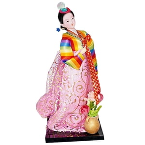 Bothyi - Figura De Geisha Coreana De 12 Pulgadas, Muñecas Hanbok De Pie, Figuras De Señora En Miniatura Coloridas Y Rosas
