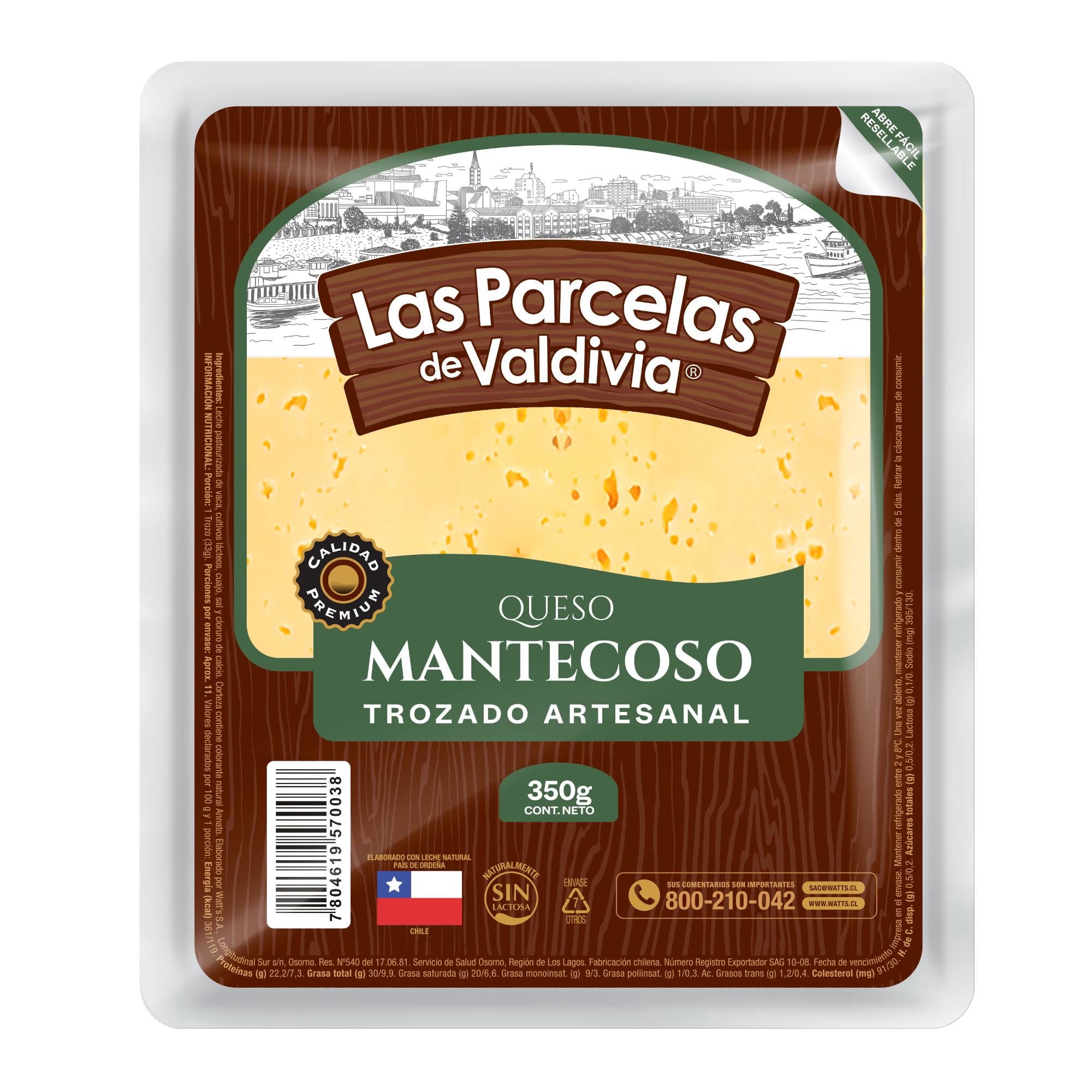 Queso Mantecoso Trozo 350 g Las Parcelas De Valdivia