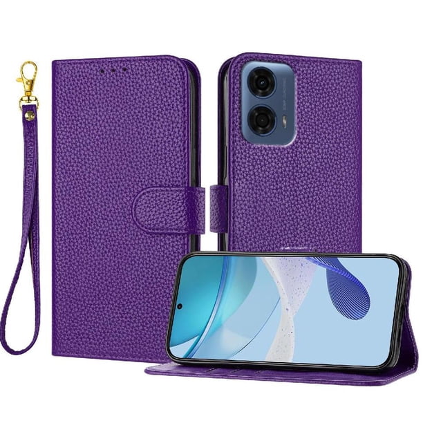 Funda Cartera para Motorola Moto G24 Power 4G Tarjetero Soporte Magnético y Correa Morado