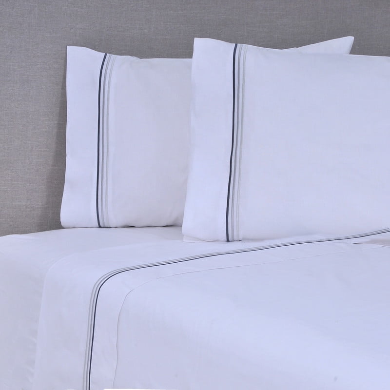 Mashini - Sábana Bordada. 144 Hilos Super King Line Gris