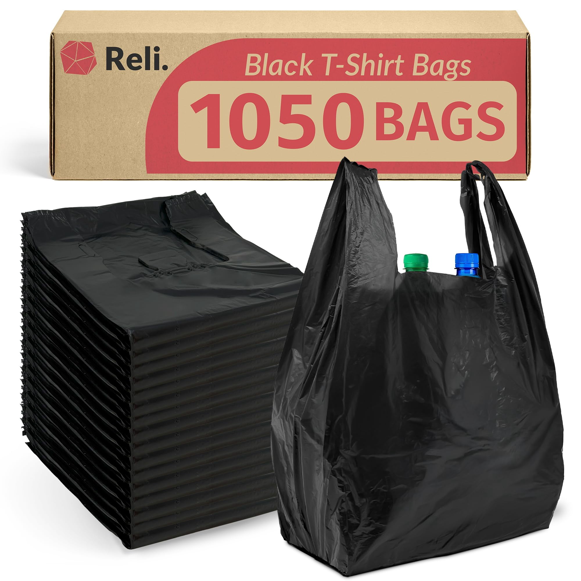 Reli - Bolsas De Plástico Para Camisetas Paquete De 1050 Unidades Negras Con Asas De 11 5 X 6 5 X 21