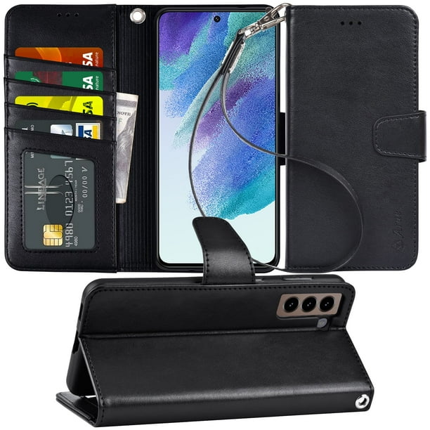 Upgrade Your Samsung Galaxy with this Stylish Arae Case - Card Holder, Wrist Strap & Flip Cover!