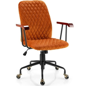 Silla De Oficina Costway Tapizada En Terciopelo Naranja Con Respaldo Medio