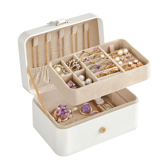 Jewelry Box SONGMICS Funda de viaje con organizador de 2 capas, color blanco