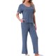 thumbnail image 2 of INSPIRE CHIC Conjunto de Pijama para Mujer de Punto Acanalado con Manga Corta, Parte Superior con Abertura Lateral y Pantalones, Conjunto de Dos Piezas para Estar en Casa con Bolsillos M Azul, 2 of 5