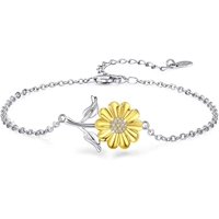 Luminara - Pulsera Brazalete Plata Fina 925 Flor Girasol Tallo Mujer Plateado Talla Única