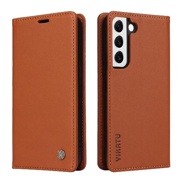 Funda Billetera de Cuero para Samsung Galaxy S22 con Tarjetero y Soporte - Tapa Magnética Marrón