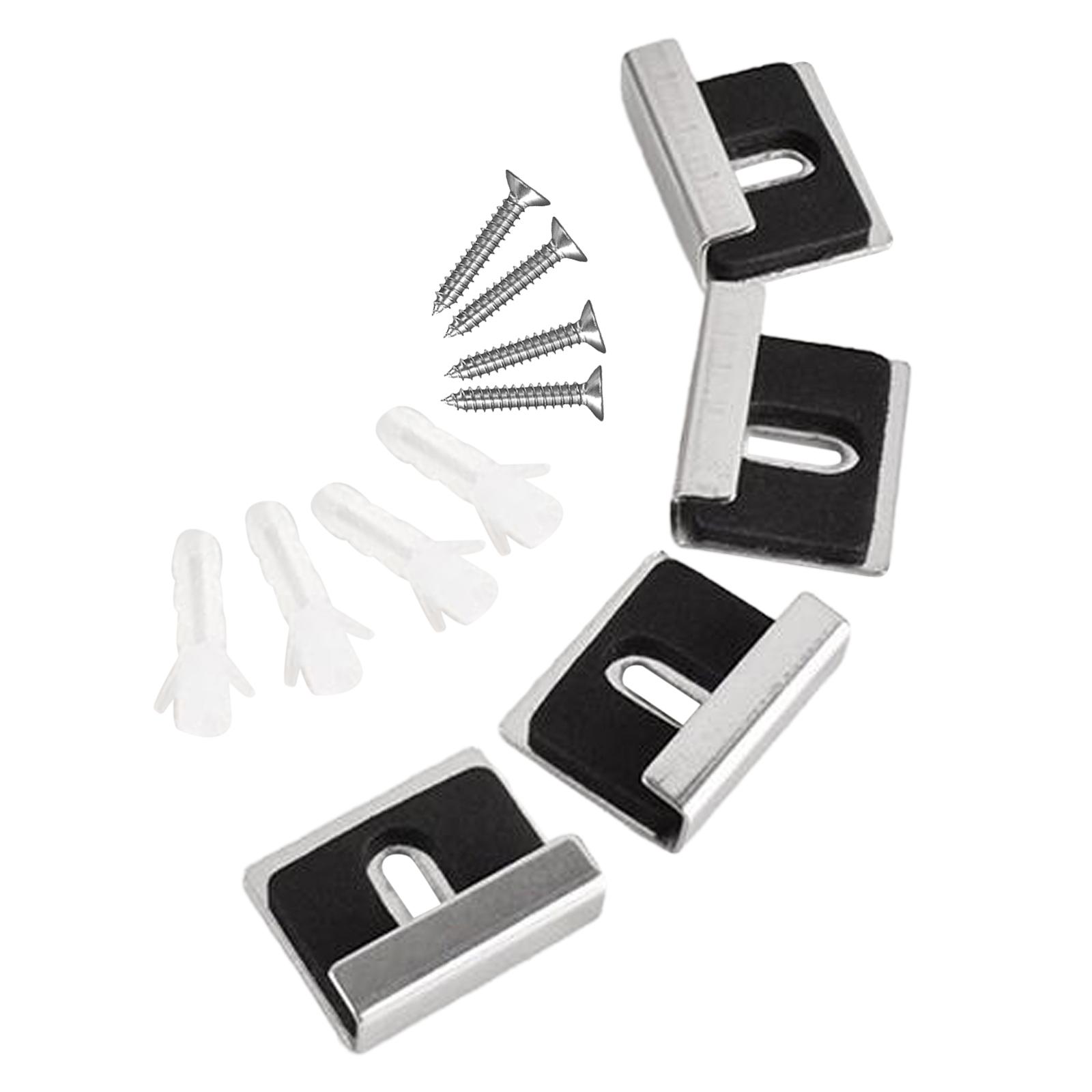 Magideal - 4X Kits De Clips De Soporte Para Espejo, Kits De Suspensión De Espejo Para Montaje En Pared Con Accesorios, Clips De Retención Pesados Para Exhibición Negro Plata S
